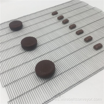 Cinta transportadora de metal con cadena de paso para recubiertos de chocolate